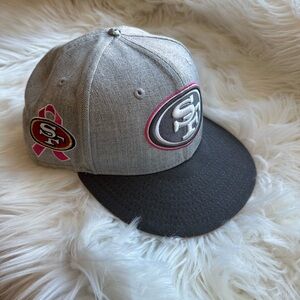 New Era,San Francisco 49ers Mens Gray Fitted Hat Crucial Catch Pink Ribbon